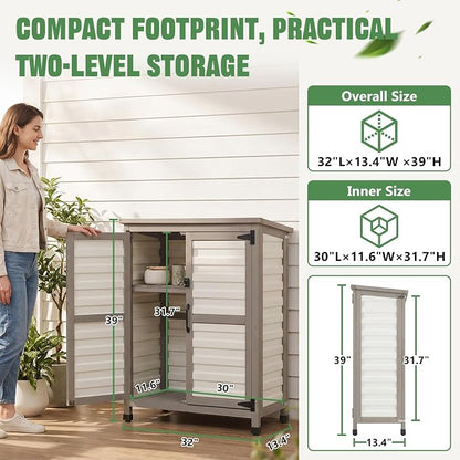 Ketive Outdoor Storage Cabinet, 2-Tier Garden Cabinet - Image 5