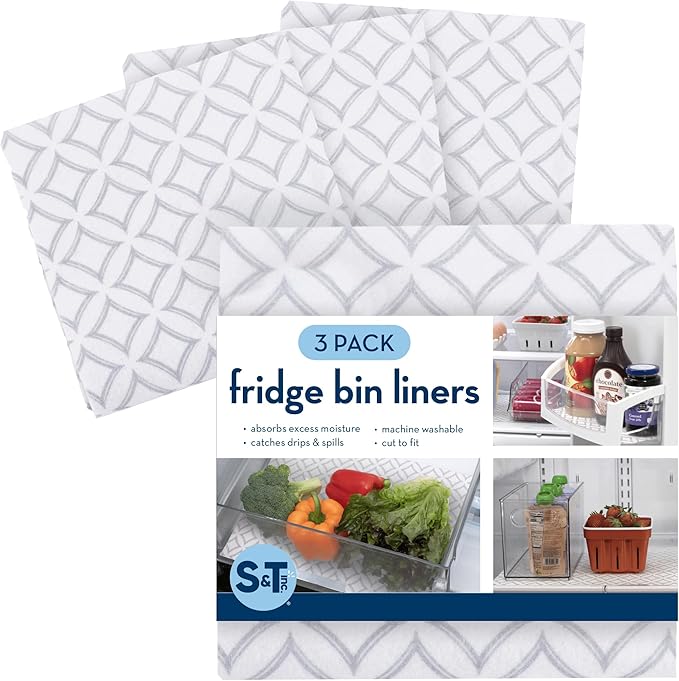 S&T INC. Fridge Liners, 3 Pack, Round Diamonds | Non-Adhesive, Washable and by STINC