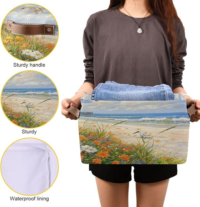 Coastal Flowers Along The Beach Seagull Storage Bins Box Foldable Shelf Basket - Image 7