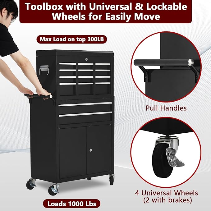 8-Drawer Rolling Tool Chest, 2-in-1 High Capacity Removable Cabinet Storage - Image 3