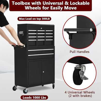 8-Drawer Rolling Tool Chest, 2-in-1 High Capacity Removable Cabinet Storage - Image 3