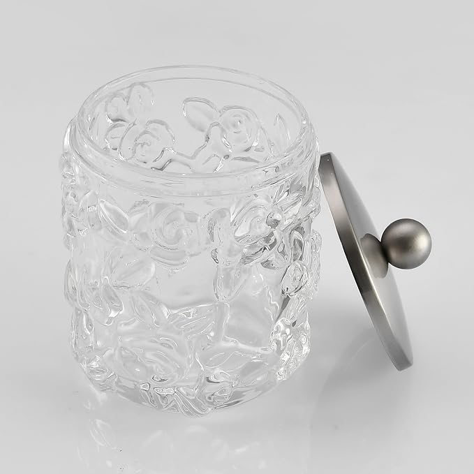 Clear Transparent Apothecary Floral Embossed Glass Jar - Image 5