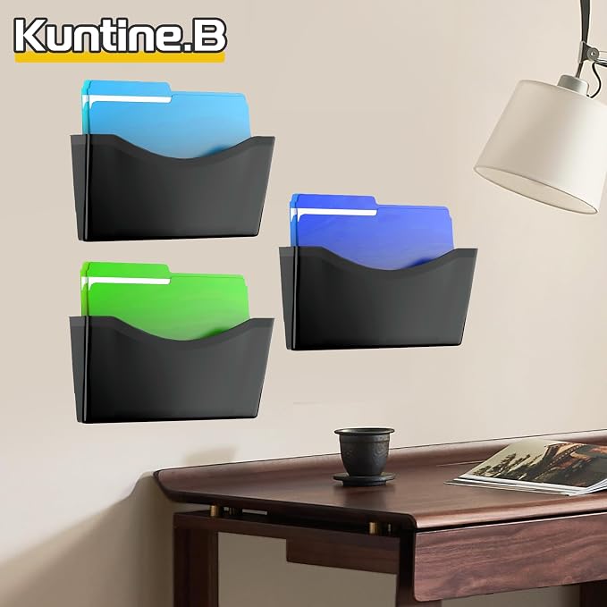 Kuntine.B 3 Pack Black Single Pocket File Holder Hanging Wall Organizer - Image 4
