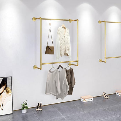 Gold Wall Mounted Clothes Rack, Industrial Pipe Garment Rack Hanging Rod Bar - Image 3