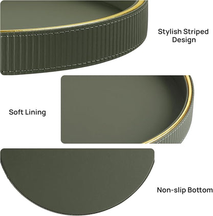 Round Decorative Tray for Coffee Table Decor, PU Leather Coffee Table Tray - Image 4