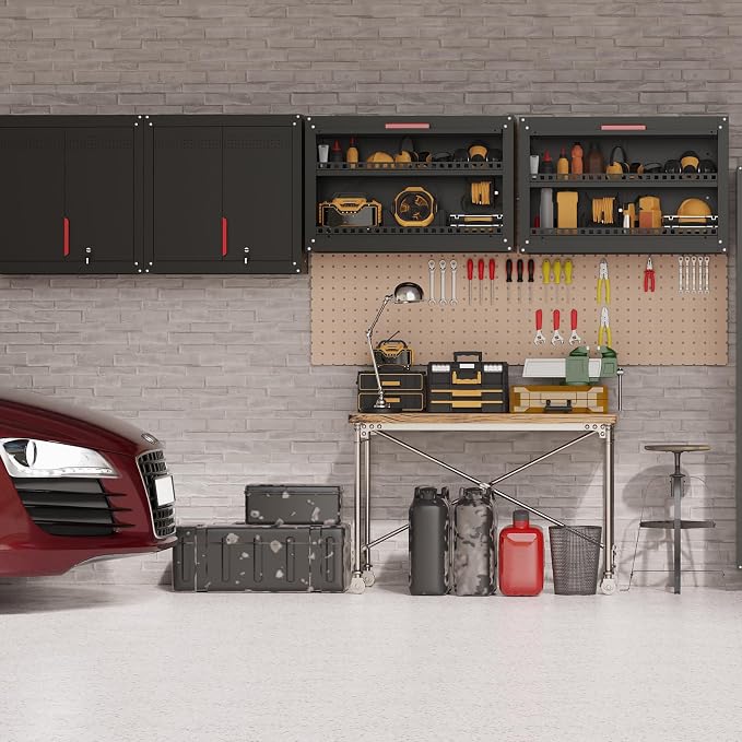 Garage Wall Cabinet, Up Flip Door Metal Wall Cabinet, Wall Mounted Metal - Image 2