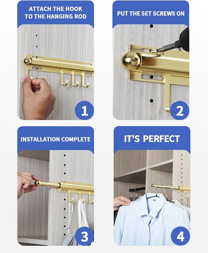 BaiNong Valet Rod for Closets Pull Out 12" Gold - Image 7
