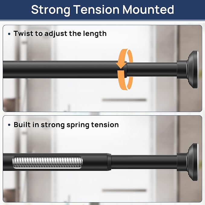 ENJOYBASICS 1" Black Shower Curtain Rod, 30-64" Adjustable, Secure Tension | - Image 3