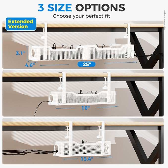 25" Extra Large Under Desk Cable Management, Cinati Wire Organizers No Drill - Image 2