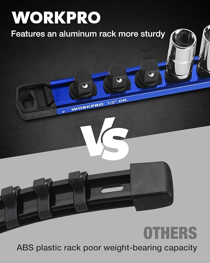 WORKPRO Magnetic Socket Organizer, 1/2" Drive Aluminum Alloy Socket Holder - Image 4