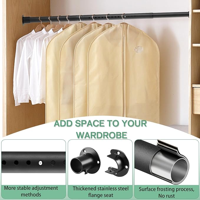 Closet Rod, 17 to 51 Inch 1.3 Inch Diameter Heavy Duty Adjustable Closet Rods - Image 4