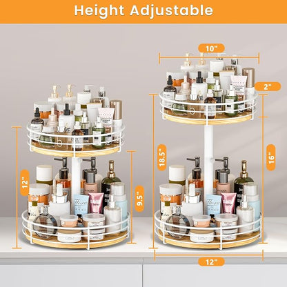 Two Tier Lazy Susan Organizer Turntable, 12 Inch, Rotating Spice Rack, Wood - Image 4