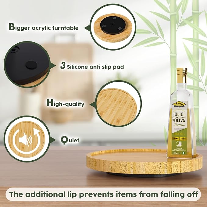 Lazy Susan Organizer, 9 Inch Non-Skid Bamboo Lazy Susan - Image 6