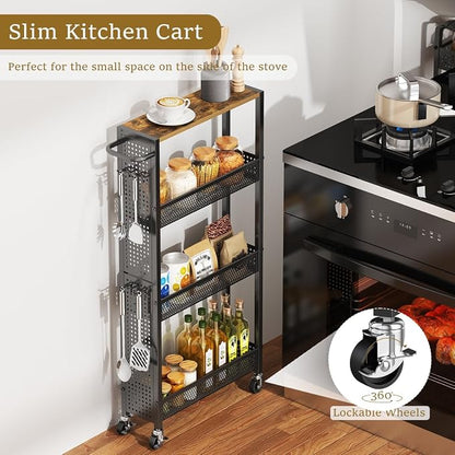 Utility Slim Storage Cart 4 Tier Small Rolling Kitchen Laundry Room - Image 2