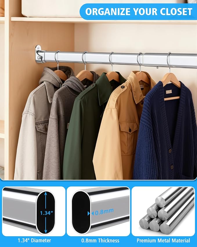 Premium Chrome Oval Closet Rod for Hanging Clothes 52 to 70 Inch, Includes End - Image 3