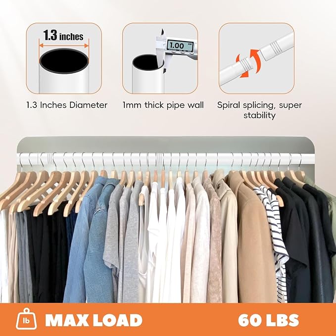 Closet Rod 50-99 Inches, Adjustable Heavy Duty Metal White Closet Rods - Image 4