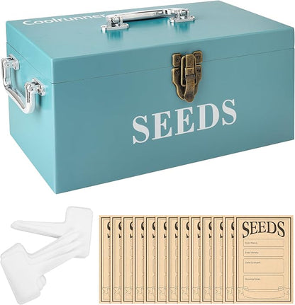 Coolrunner Wood Seed Saving Box, Seed Storage Organizer Case, Seed Packet by Coolrunner