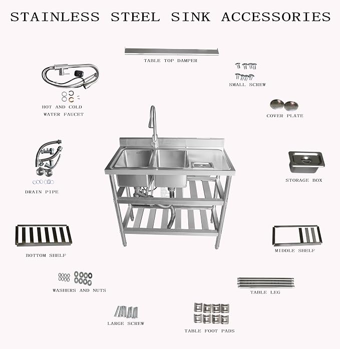 Qian Kun Free Standing 304 Stainless Steel Utility Sink - Image 7