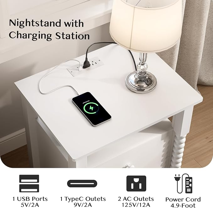 White Nightstand, Vintage Night Stand - Image 5