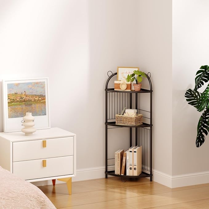 Corner Bathroom Shelf Metal Short Corner Stand Shelf Black Small Bathroom - Image 9