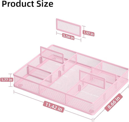 Marbrasse Pink Desk Drawer Organizer, Metal Mesh Drawer Organizer Tray - Image 2