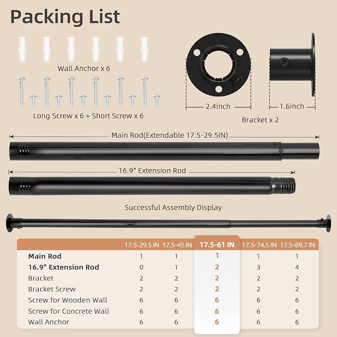 STORAGE MANIAC Closet Rods for Hanging Clothes 17.5 to 61 Inches Heavy Duty - Image 4