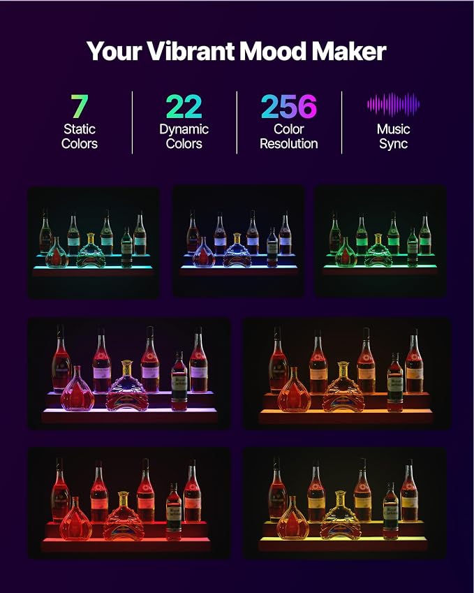 VEVOR LED Lighted Liquor Bottle Display, 2-Tier 30-Inch Whiskey Rack, Support - Image 3