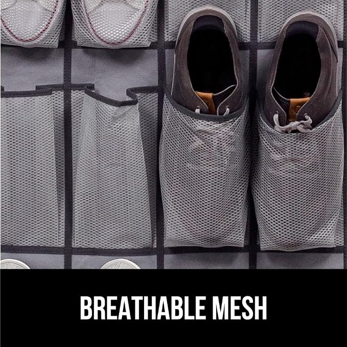 GORILLA GRIP Over the Door Shoe Organizer, 2 Pack, 24 Breathable Mesh Pockets - Image 5