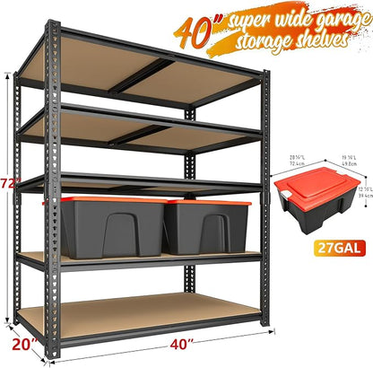 40W Garage Storage Shelves, Garage Shelves Heavy Duty, 5 Tier Shelving Unit - Image 3
