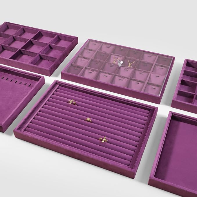 Velvet Ring Display Tray, Stackable Muilt Slot Rings Ear Stud Storage Tray - Image 8