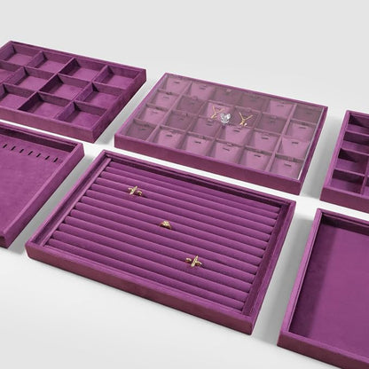 Velvet Ring Display Tray, Stackable Muilt Slot Rings Ear Stud Storage Tray - Image 8