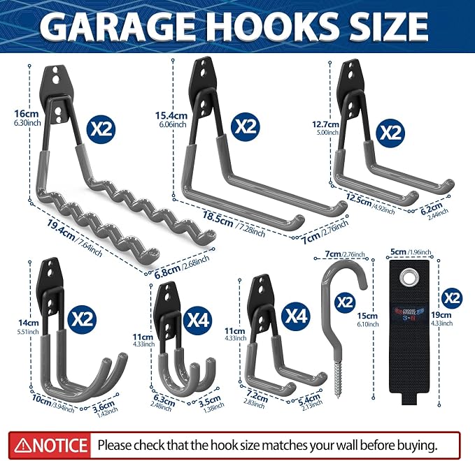 3-H Garage Wall Hooks 20 Pack, Garage Hooks Heavy Duty - Image 2
