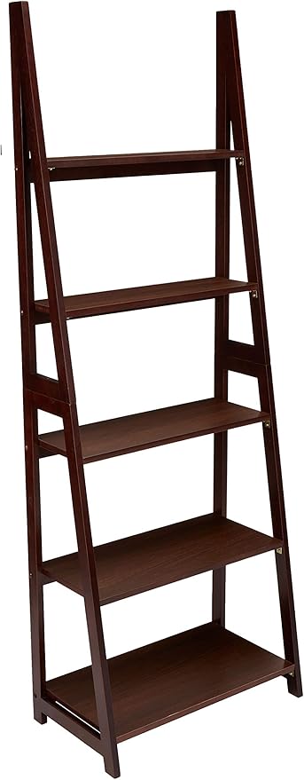 Amazon Basics Ladder Bookshelf Organizer, Solid Rubberwood Frame, Espresso by AmazonBasics