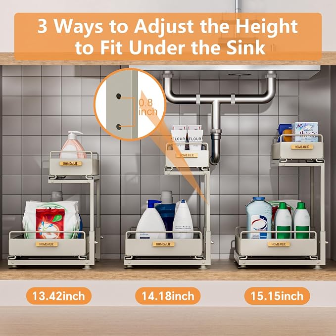 Under Sink Organizer, High Adjustable 2 Tier Under Kitchen Sink Organizer - Image 4
