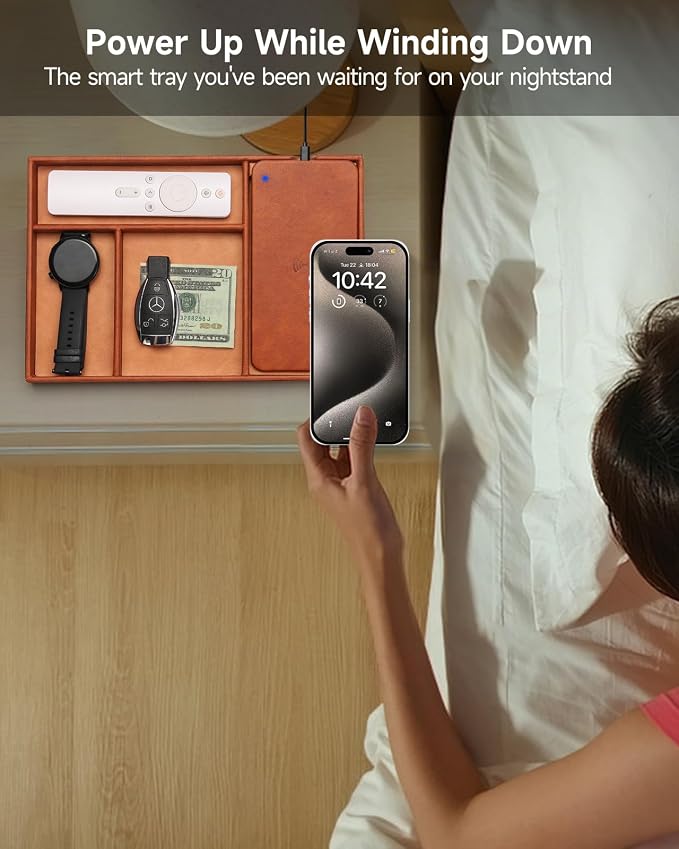 Valet Tray, Built in Wireless Charging Pad, Nightstand Organizer, Two-Toned - Image 3