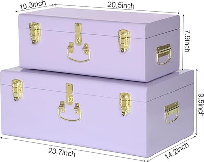 Vixdonos Storage Trunk Chest Decorative Large Metal Box Set of 2 College Dorm - Image 2