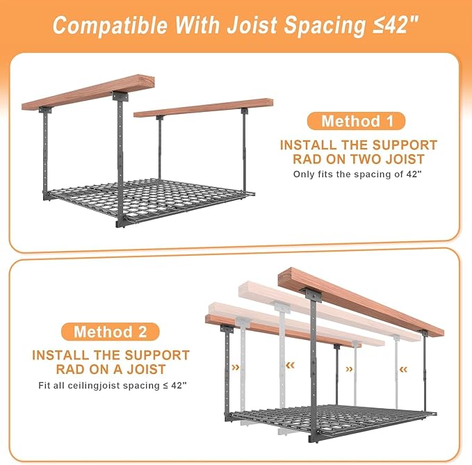 45-Inch x 45-Inch Overhead Garage Storage Rack, Heavy Duty Storage Organizer - Image 6