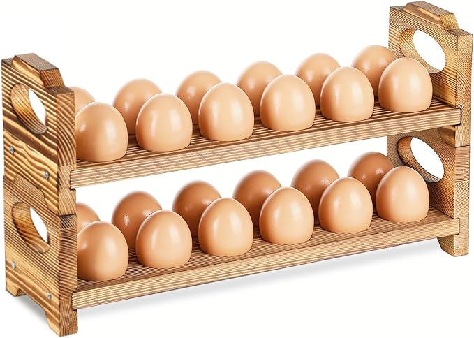 Wooden Egg Holder Countertop, Stackable Wooden Egg Storage & Organizer by AOOHOOA