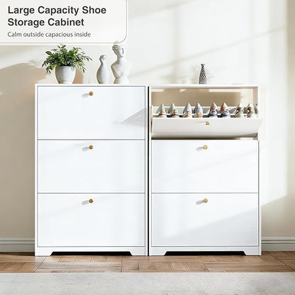 Nicetree Shoe Cabinet with 3 Flip Drawers, Modern Entryway Organizer, - Image 6