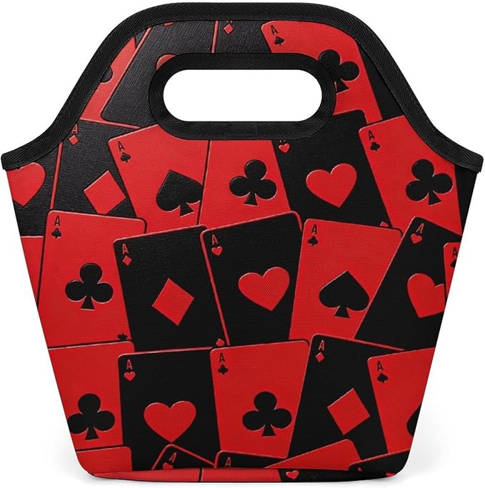 Playing Cards Red Black Ace Lunch Bag Cooler Bag Tote Bags | Reusable Portable by Unknown