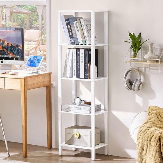 YUFAM 5 Tier Tall Narrow Bookshelf, Skinny Bookcase, Wooden Shelf, Skinny Book by YUFAM