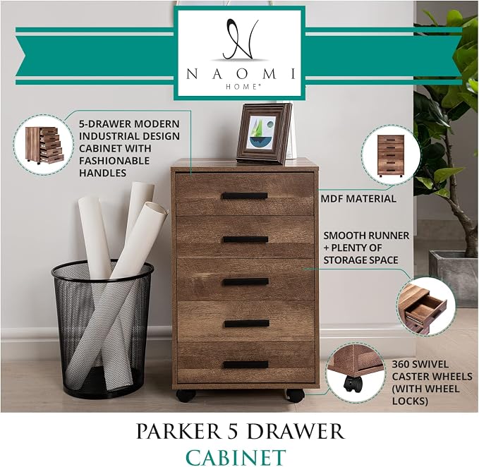 5-Drawer Rolling Under Desk Storage Cart - Image 4