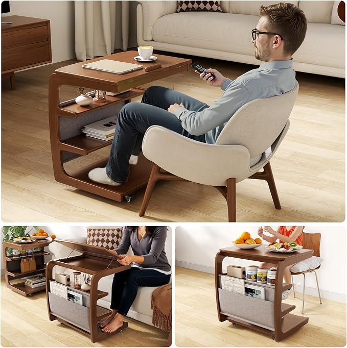 AQIMUELE Rolling Side Table, C Shaped End Table, C Table - Image 7