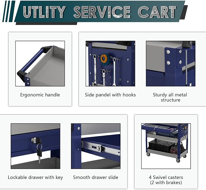 3 Tier Rolling Tool Cart on Wheels - Image 4