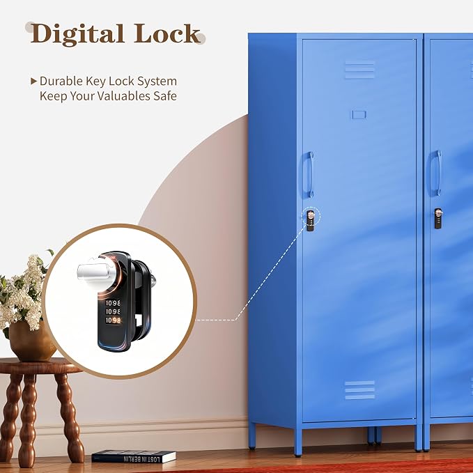 Metal Locker Storage Cabinets 59.06"H Navy Blue Locking File Cabinets Kitchen - Image 5