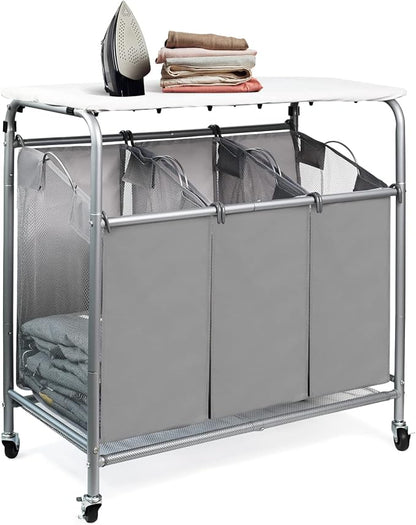 3 Bags Laundry Sorter Cart, Heavy Duty Rolling Laundry Hamper Sorter by Ollieroo