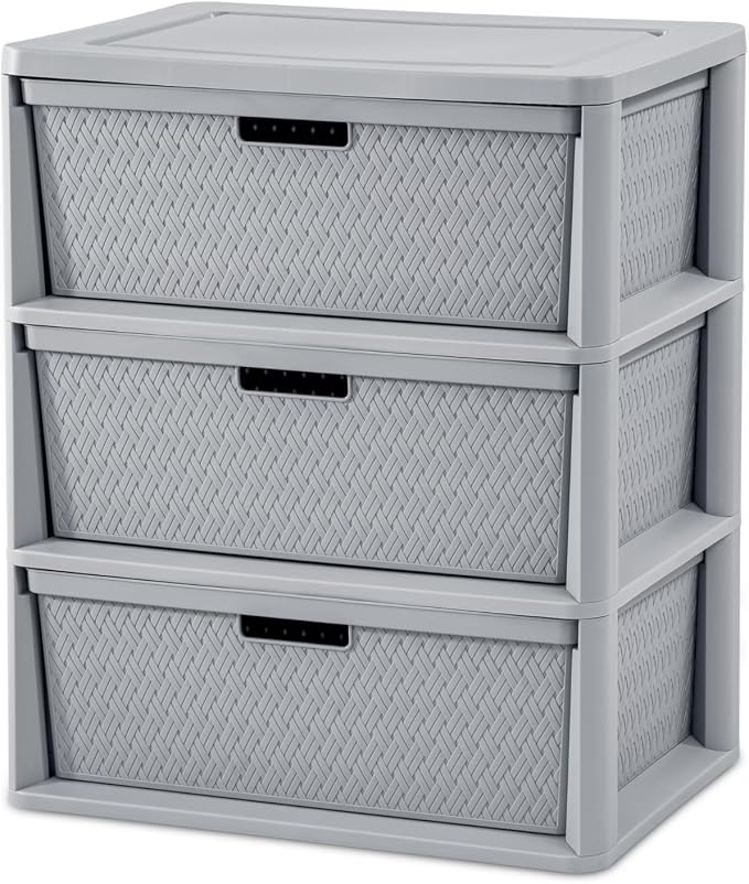 3-Drawer Wide Plastic Storage Cabinet, Smooth Glide Bins, Lightweight Tower by Unknown