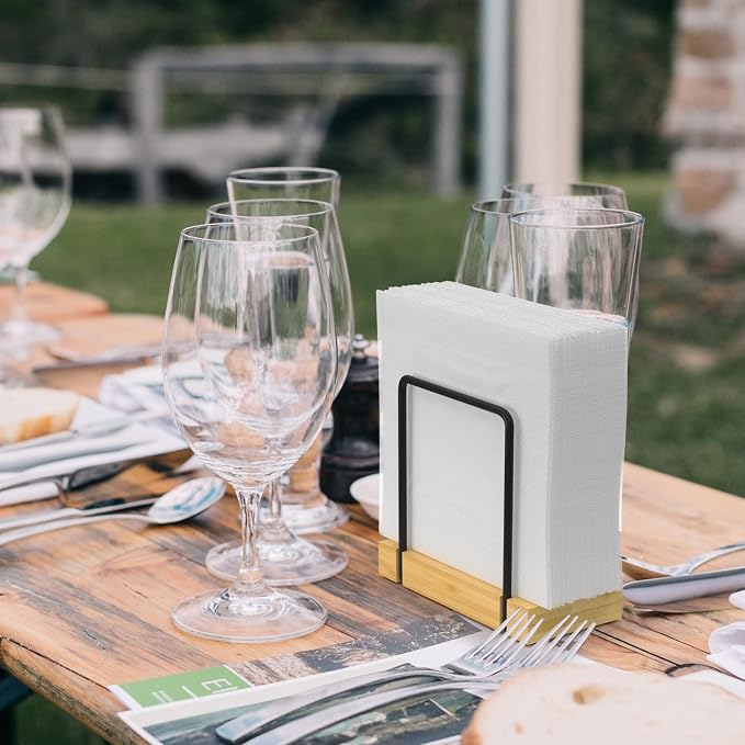 Napkin Holder for Table, Bamboo Iron Standing Napkin Dispenser for Kitchen - Image 4