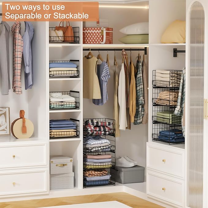 4-Tier Sliding Closet Organizers and Storage Shelves, Stackable Closet Shelf - Image 6