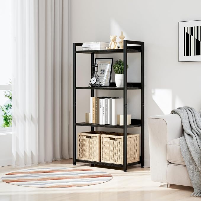 NUMENN Bookshelf, 4 Tier Freestanding Shelving Unit, Falling Prevention Baffle - Image 2
